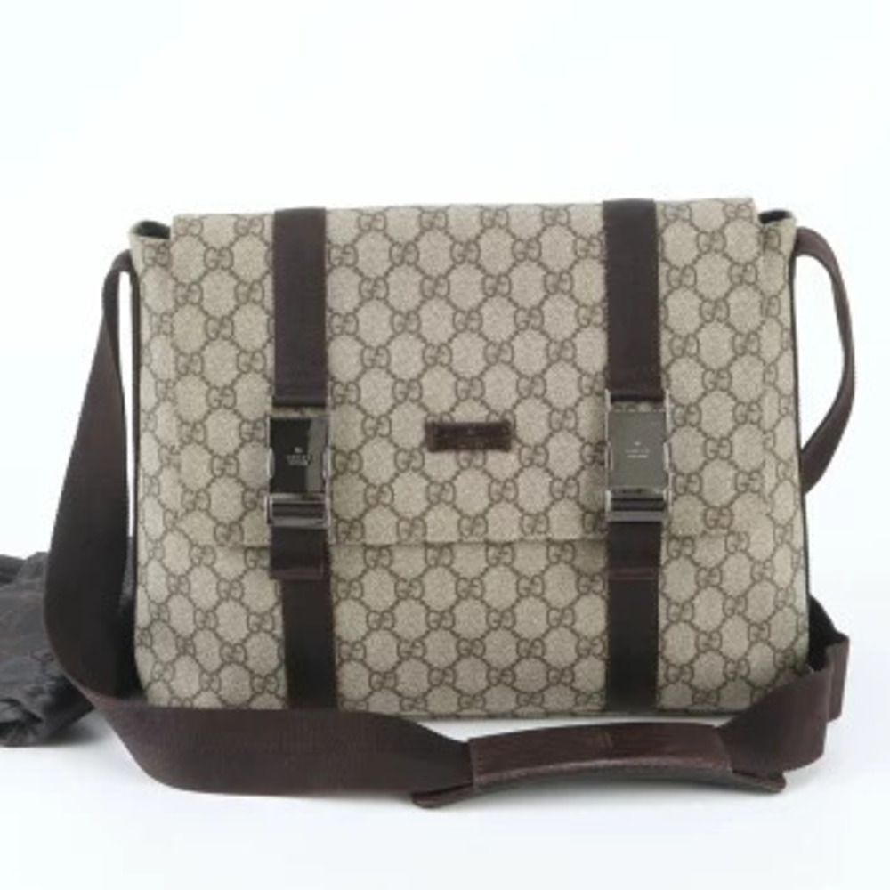 Gucci GG Supreme Leather Control Card Business Shoulder Bag Brown